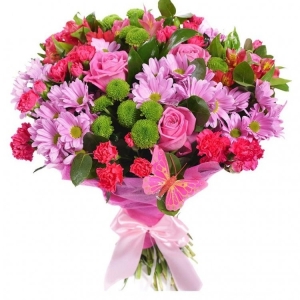 Kemer Çiçekçi - Krizantem Ve Pembe Gül Buketi