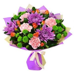  Kemer Çiçek Gönder - Mor Mini Gül Ve Krizantem Buketi